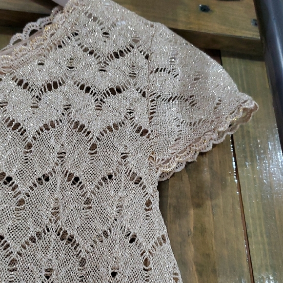 Tan Sheath Midi Dress with Flutter Cap Sleeves - Picture 3 of 7